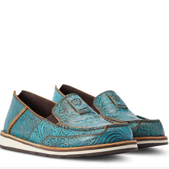 Ariat Shoes - Ariat Blue and Brown Western Floral Loafers Sz 6